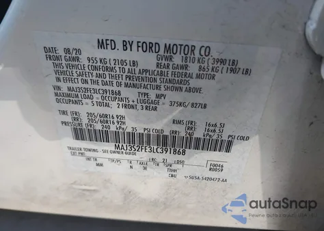 2020 Ford Ecosport S from USA, damaged, VIN MAJ3S2FE3LC391868